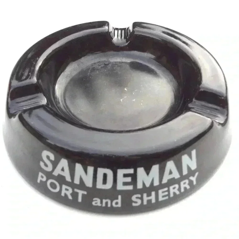 Vintage LARGE Black SANDEMAN PORT AND SHERRY ASHTRAY